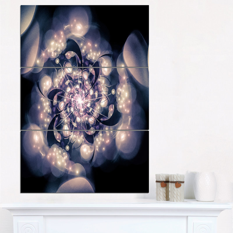 Designart Black White Fractal Flower In Dark 3 Piece Wall Art On Wrapped Canvas Set Wayfair