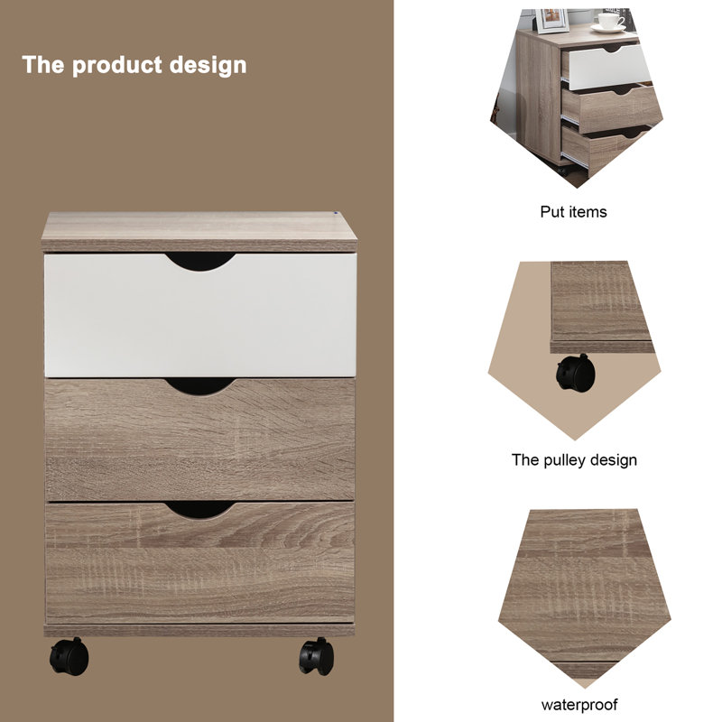 Ebern Designs 3 Drawer Home Office Cabinet Rolling Wood File Cabinet With Locking Wheels Makeup Storage Drawers Walnut Wayfair Ca