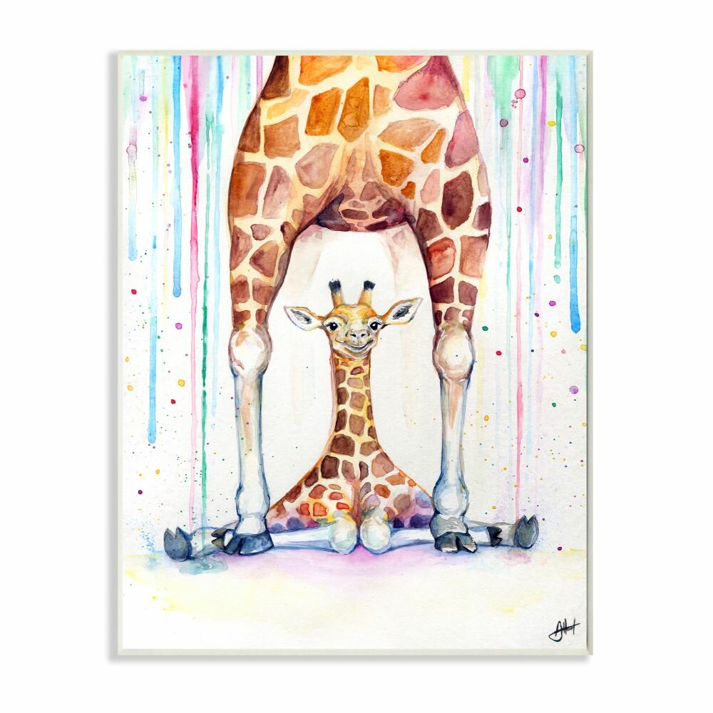 Cute Baby Giraffe Family Watercolor Painting Animal Canvas Wall Art Decoration 