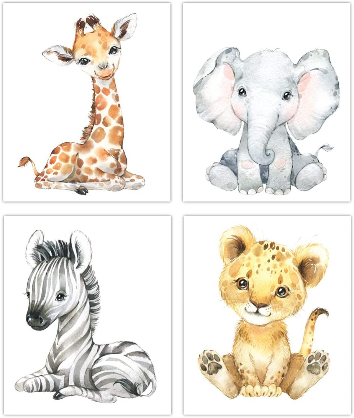 Set of Three Safari Animal Print Set watercolour art nursery prints painting 
