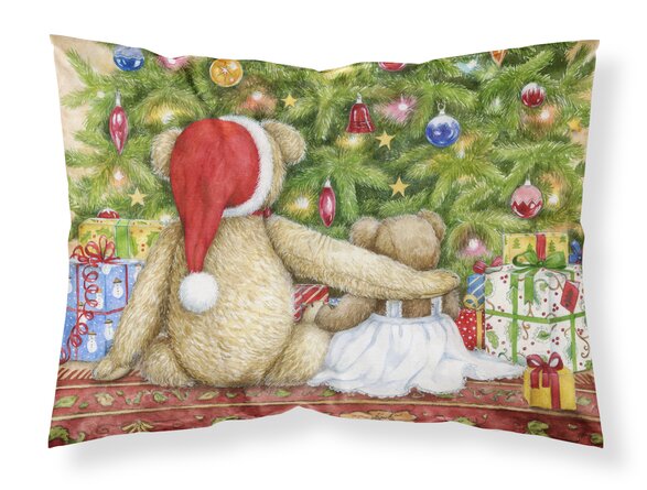 Geranium Christmas Teddy Bears with Tree Pillowcase