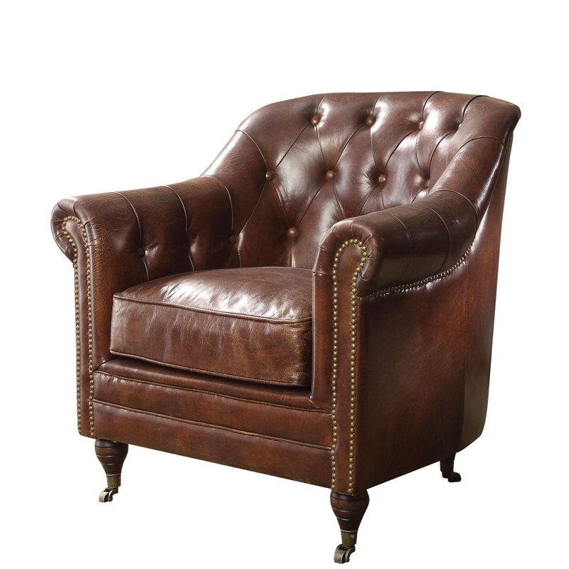 Kasha Top Grain Leather Club Chair #leatherclubchair #tuftedchair