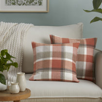 orange plaid throw pillow