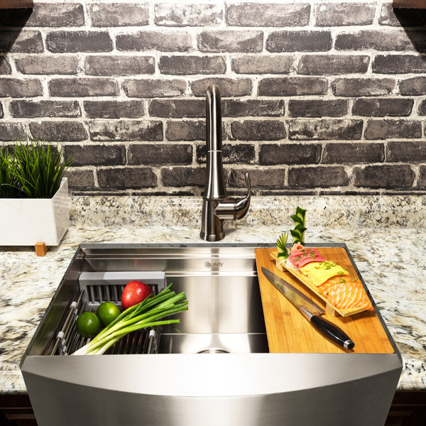 AKDY 33" L x 20" W Farmhouse Kitchen Sink with Basket ...