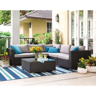 Cabral 6 Piece Rattan Sectional Set with Cushions