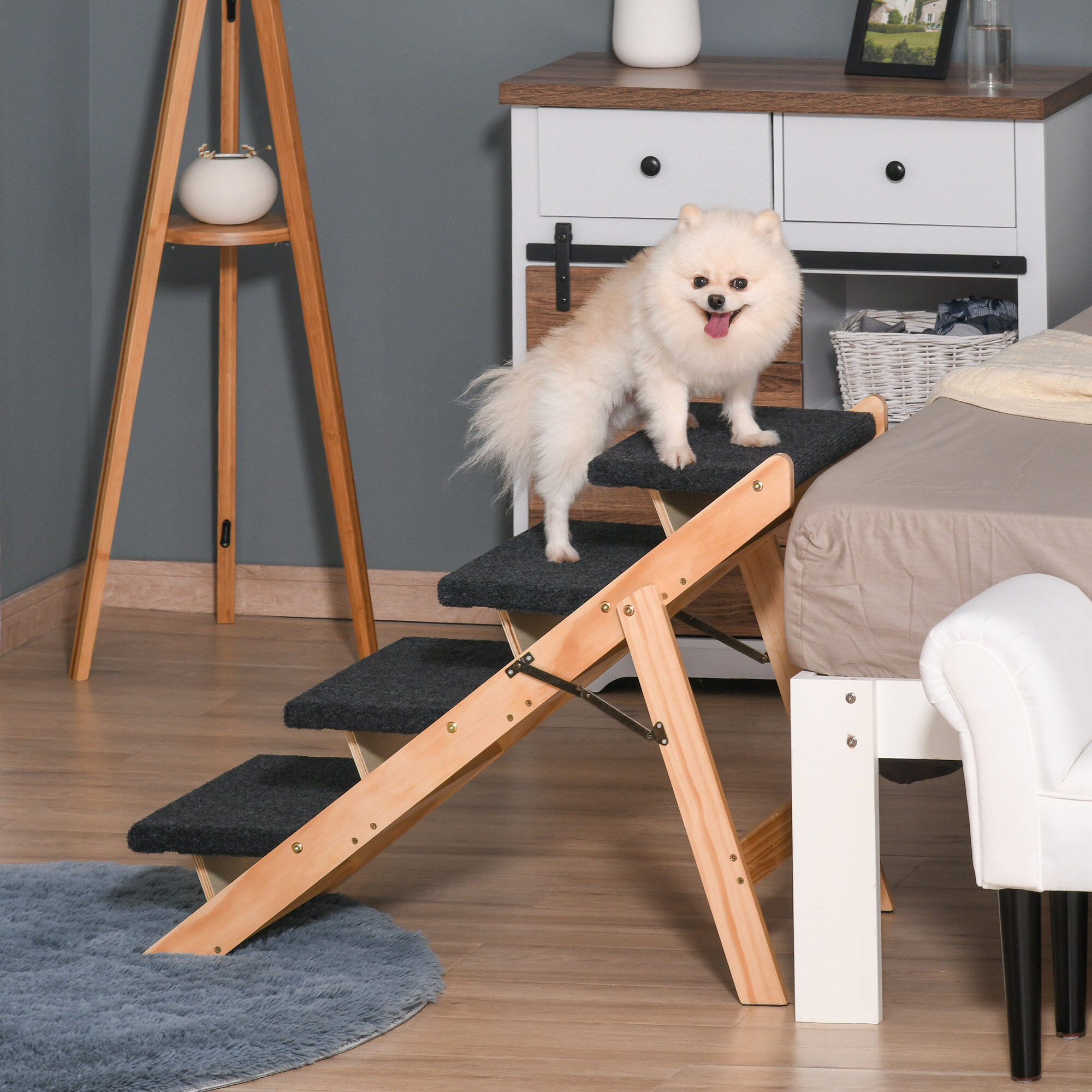 LNGG 2 Levels Easy to fold Multi-Purpose Dog and Cat Stairs/Pet Stairs 