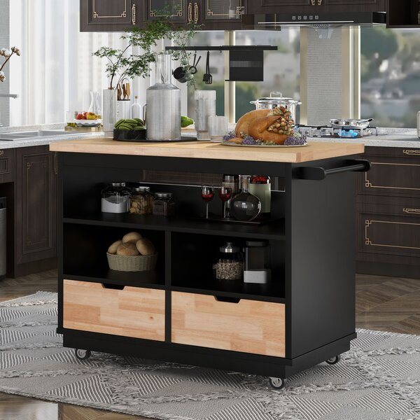 46'' Wide Rolling Kitchen Island with Solid Wood Top