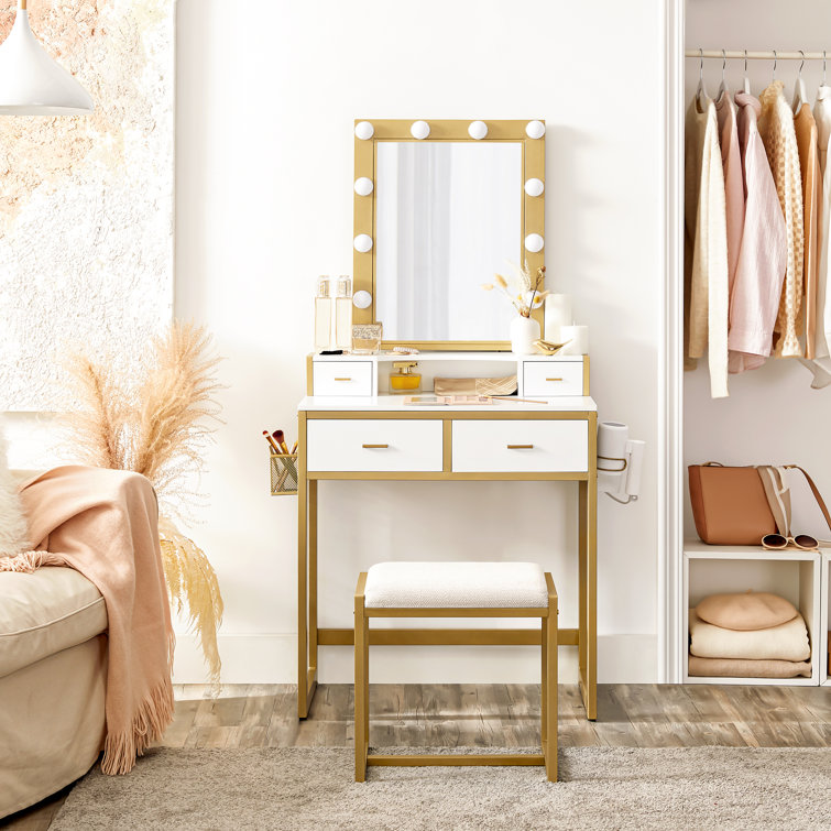 images Modern Vanity Set With Lighted Mirror makeup vanity set with lighted mirror vanity table set with padded stool 4 drawers for dressing room bedroom 27 6 x 15 7 x 57 3 inches modern