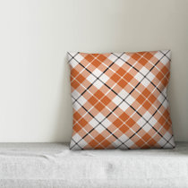 orange plaid throw pillow