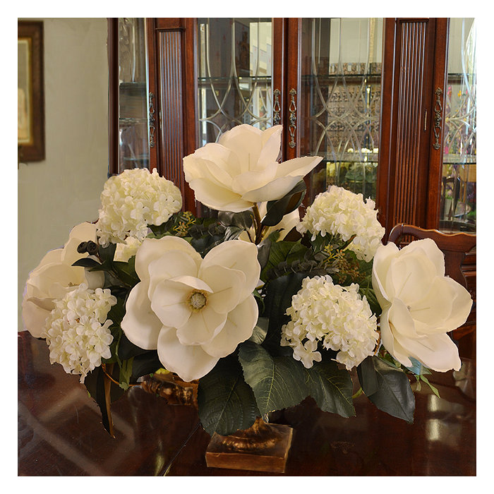 Rosecliff Heights Magnolia And Hydrangea Large Silk Centerpiece In
