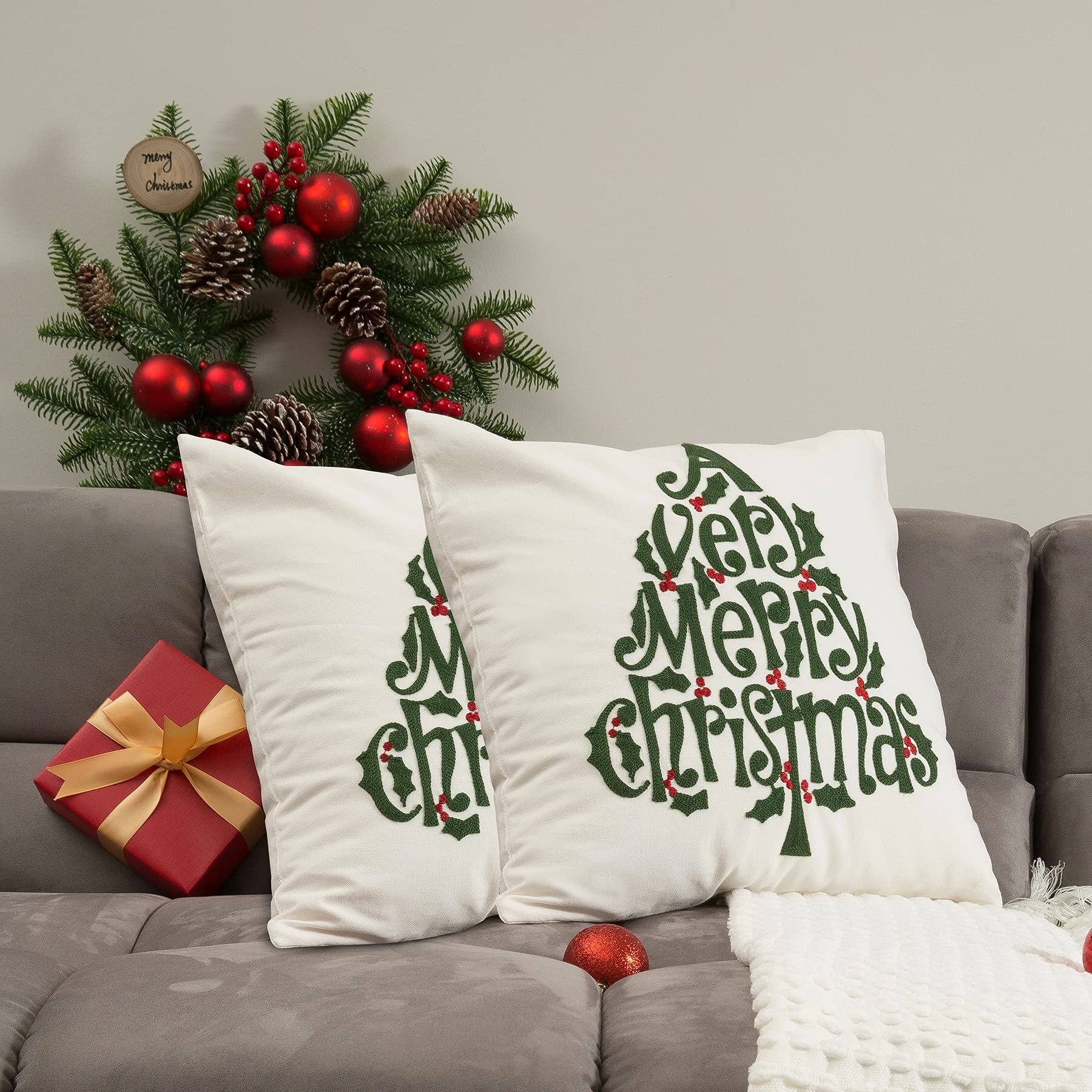 18inch Christmas Pillow Case Glitter Cotton Linen Sofa Cushion Cover Home Decor