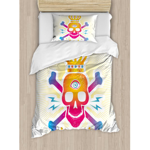 Crown Bedding Wayfair Digital Print Skull With Crown And Bones Abstract Stars Design Duvet Cover Set