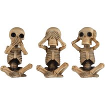 Ebros Gothic Alchemy Whimsical See Hear Speak No Evil Baby Skeletons Statue Set of Three 4.25 High Halloween Decor Ossuary Graveyard Skeletal Figurines