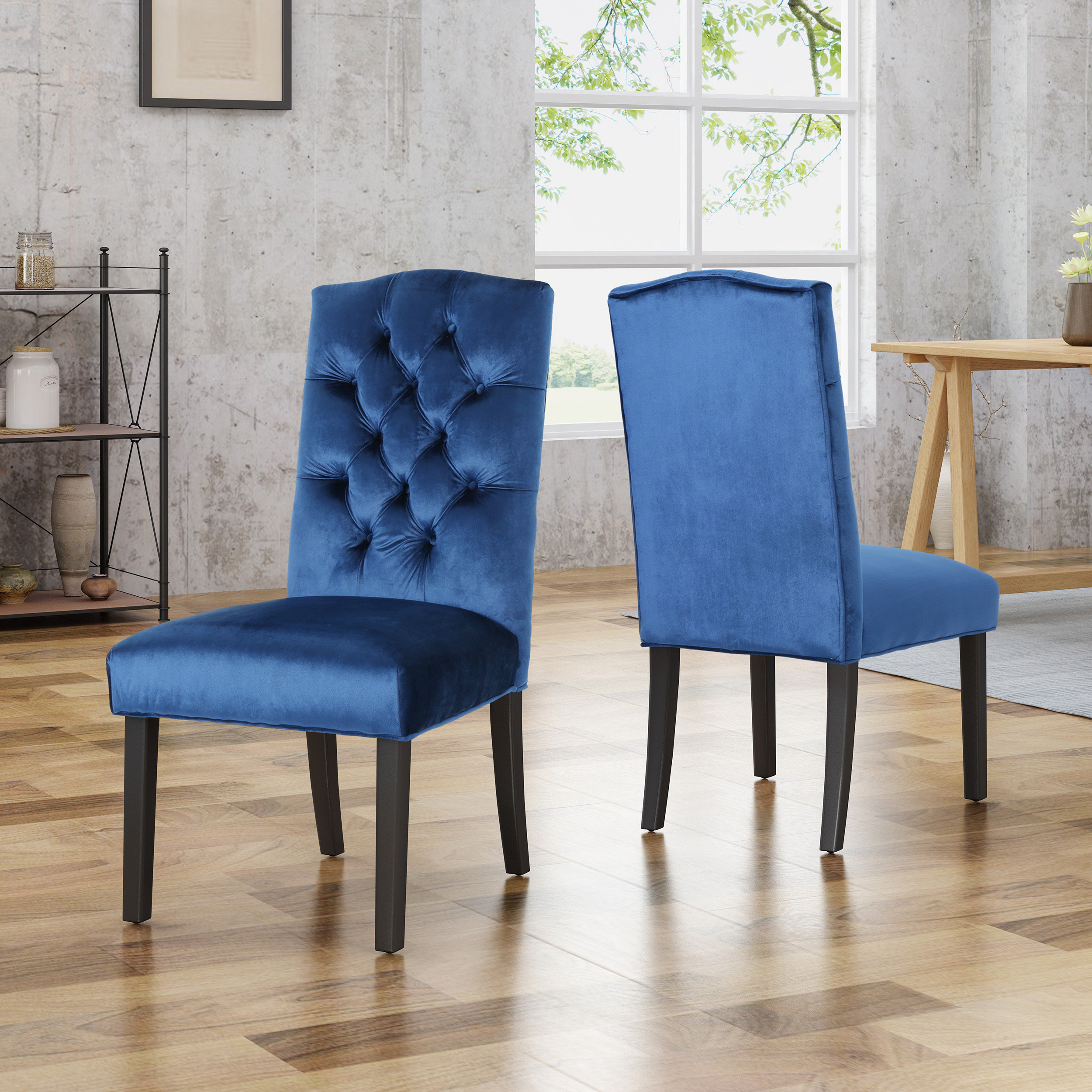 House of Hampton® Menard Tufted Velvet Side Chair in Navy Blue
