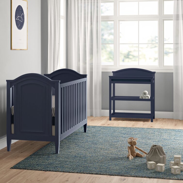 navy blue crib and dresser