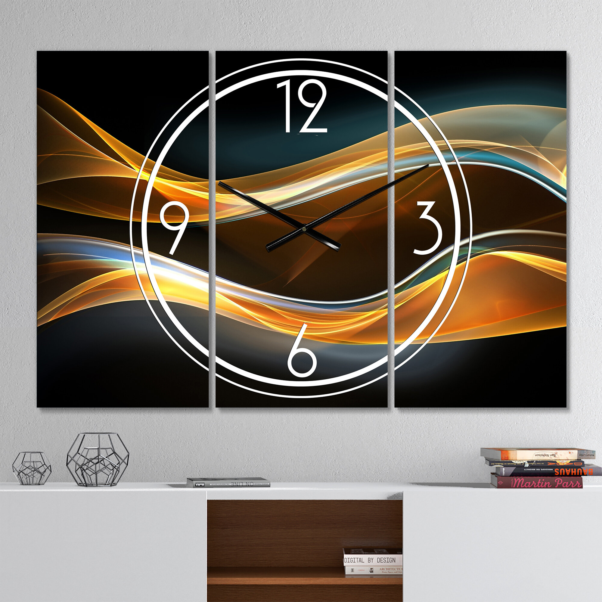 Wade Logan® 3d Gold Waves In Black - Modern Wall Clock & Reviews 