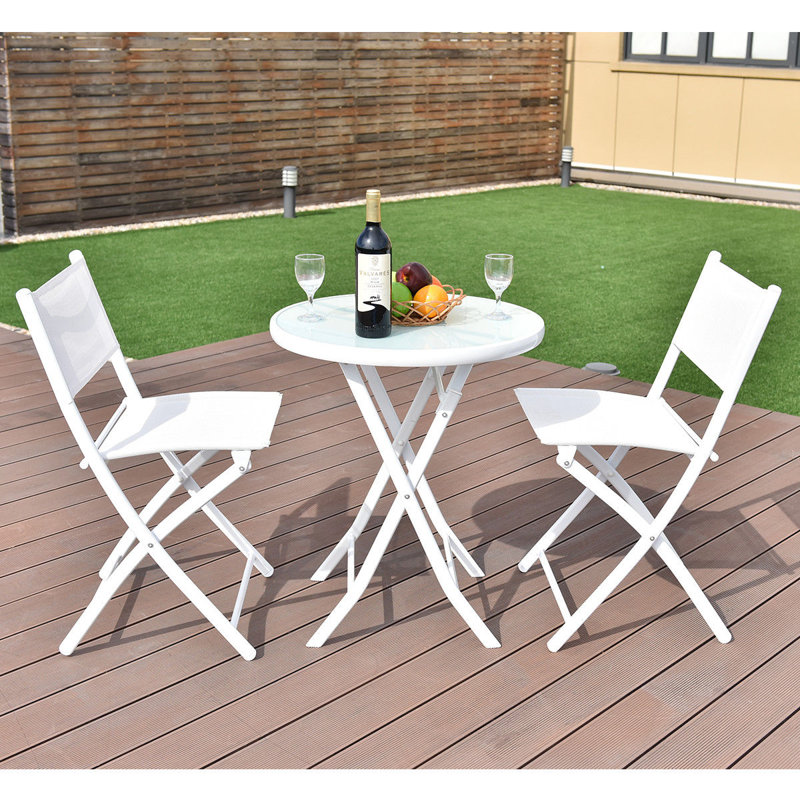 Latitude Run Naczi Folding Garden Backyard 3 Piece Bistro Set Reviews Wayfair