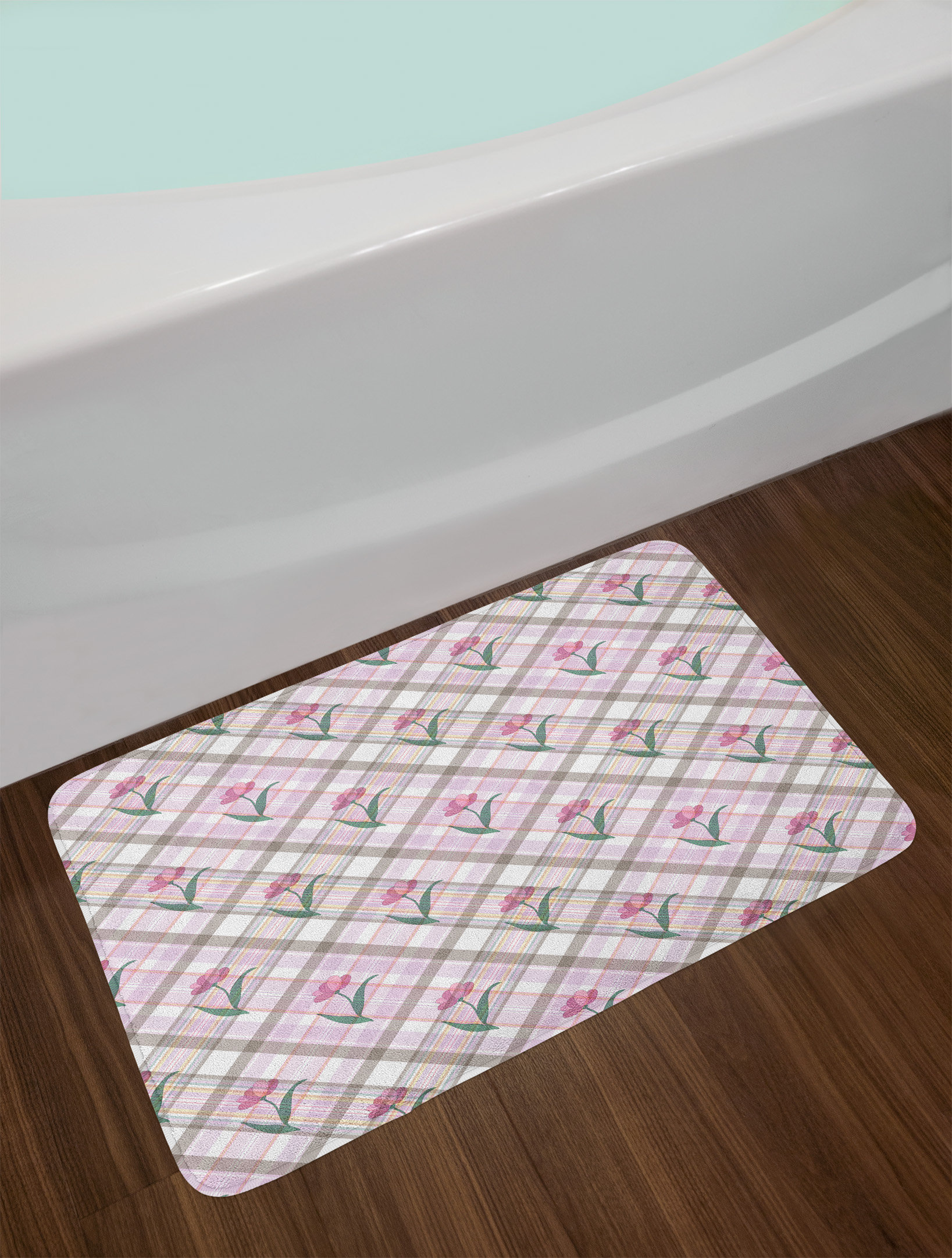East Urban Home Diagonal Mauve Pink Forest Green Checkered Bath Rug East Urban Home Diagonal Mauve Pink Forest Green Checkered Bath Rug Wayfair