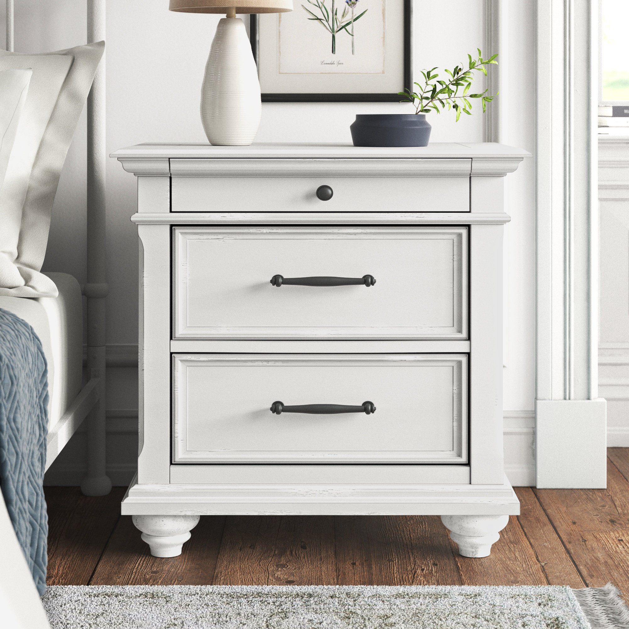 white bedroom night stands