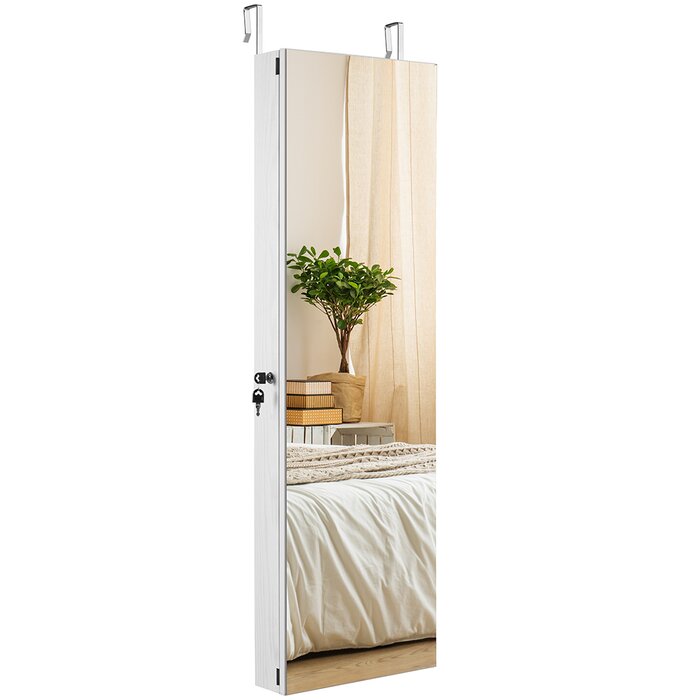 Latitude Run Jewellery Cabinet With Frameless Full Length Mirror And Unique Sliding Door Features Lockable Wall Mounted Over The Door Design For Safe