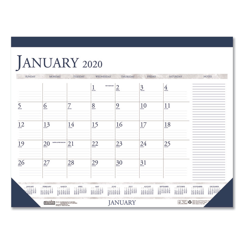 Symple Stuff Tiffin Monthly Desk Pad Calendar With Large Notes