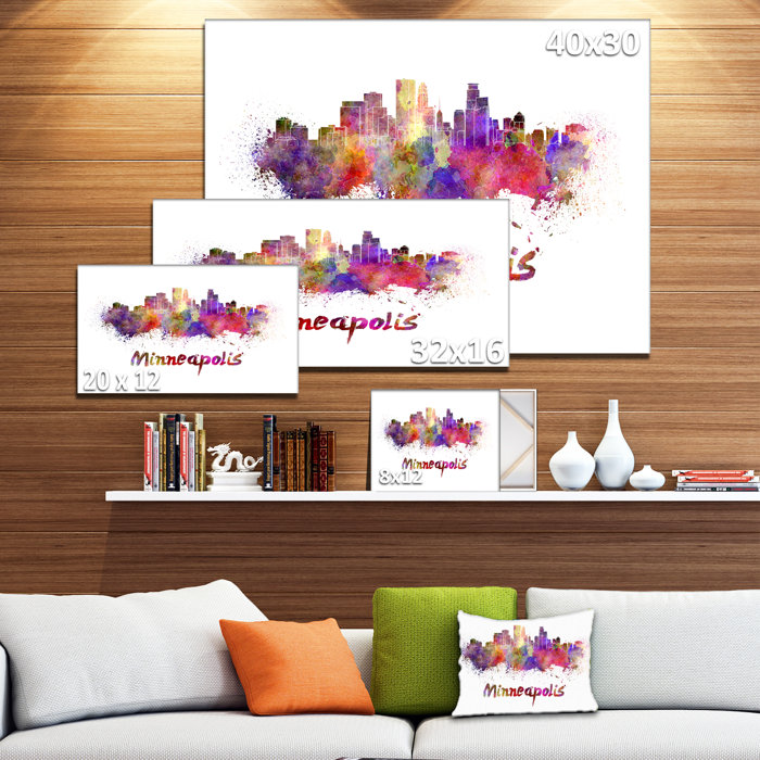 Designart Minneapolis Skyline Cityscape Painting Print On Wrapped