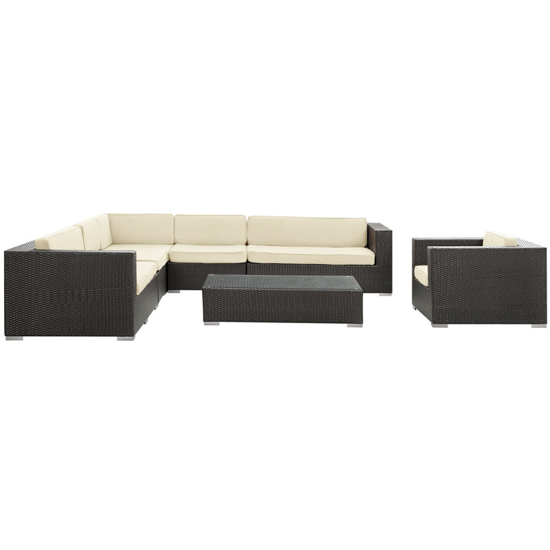 Modway Palm Springs 7 Piece Rattan Sectional Set With Cushions