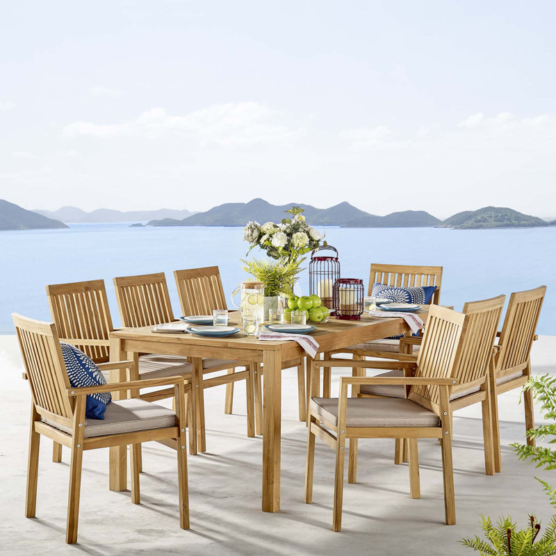 Rosecliff Heights Koa Outdoor 9 Piece Teak Dining Set With Cushions Wayfair Ca