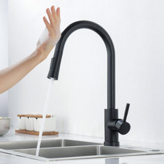TJJL Kitchen Faucet Pull-Down Spring Kitchen Faucet Deck Installation Black Bathroom Kitchen Hot And Cold Water Faucet Brass Hands-Free Shower With Lock