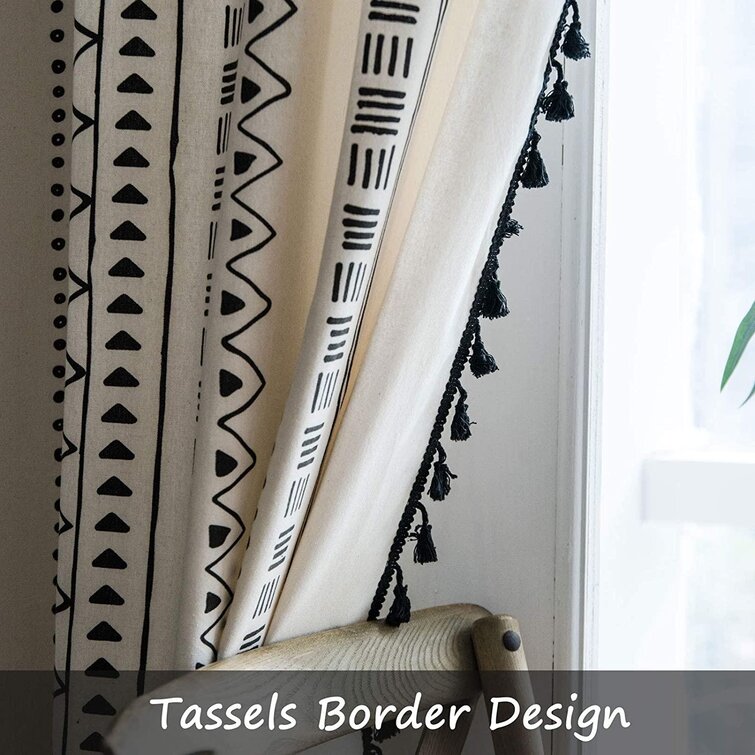 Boho Printed Tassel Curtains Living Room Window Treatment Drapes Cotton Linen