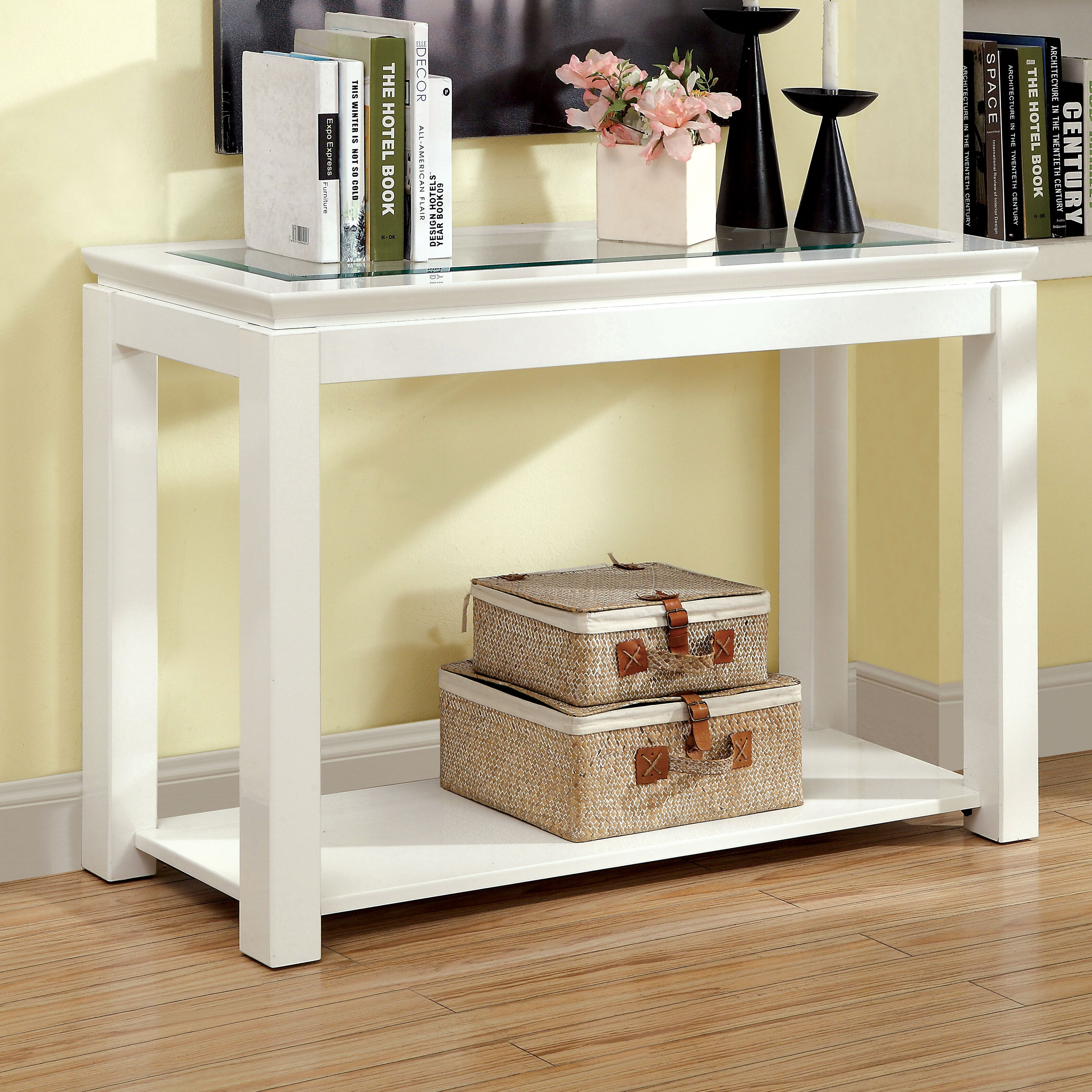 white console table with glass top