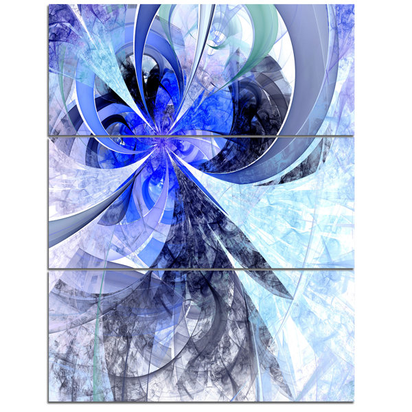Designart Blue White Fractal Flower Pattern 3 Piece Graphic Art On Wrapped Canvas Set Wayfair