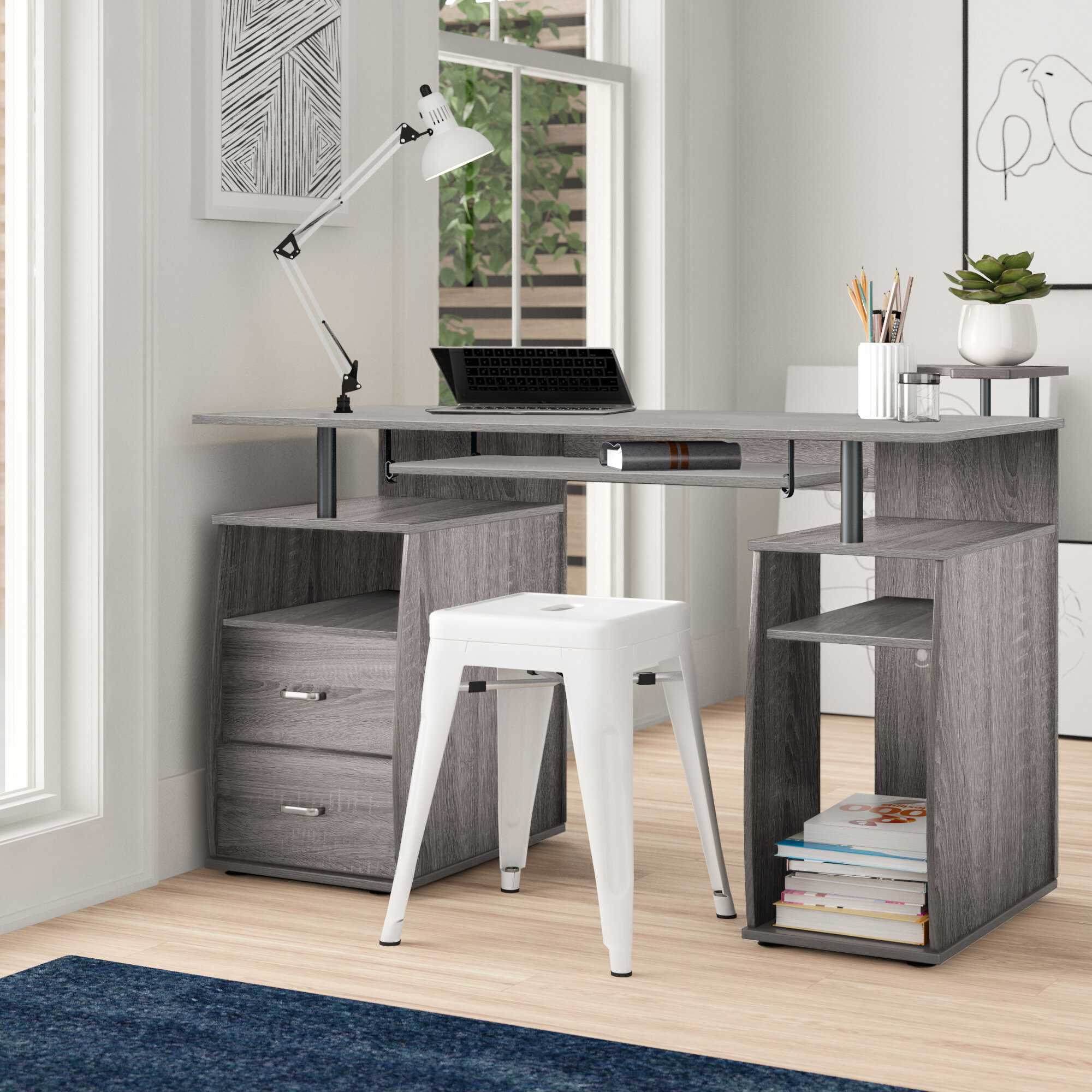 gray desk with drawers for bedroom