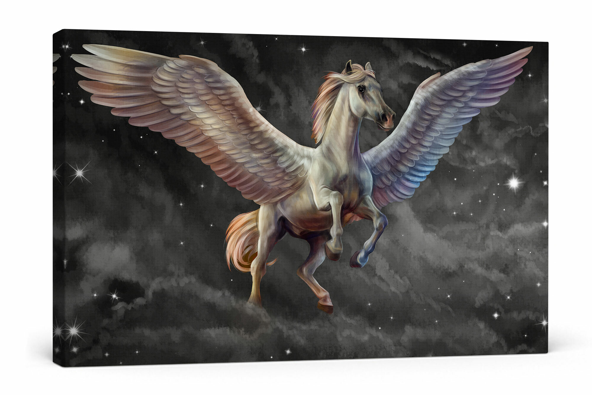 East Urban Home White Pegasus With Angel Wings Wall Art On Canvas Wayfair Co Uk