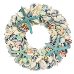 greenery/seaweed starfish coastal wreath made with turquoise & teal deco mesh custom seahorse “welcome” decor seahorse & coral ribbon Artisan beach 