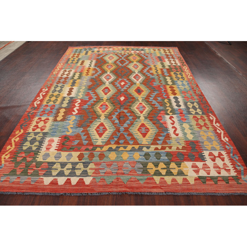 Rugsource Geometric Handmade Kilim Wool Orange Green Area Rug Wayfair
