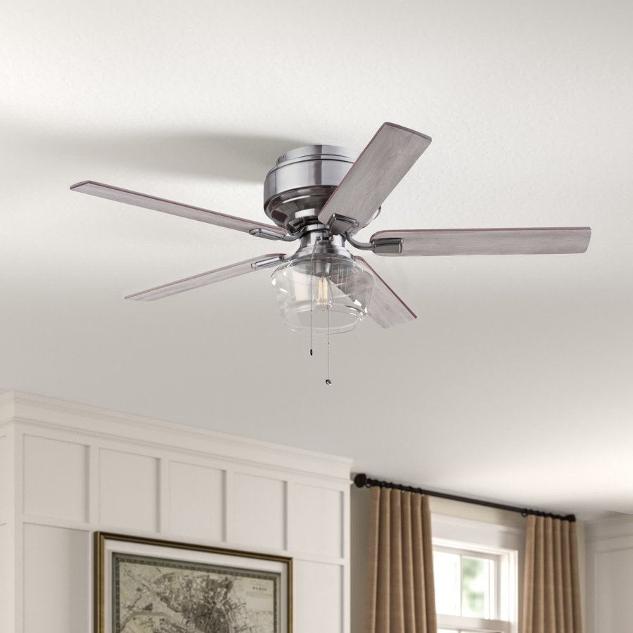 52" Hardesty 5 - Blade Flush Mount Ceiling Fan with Pull Chain and Light Kit Included