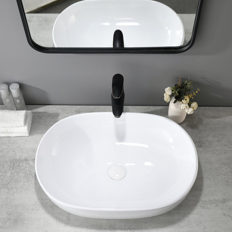 VAPSINT White Ceramic Oval Vessel Bathroom Sink Wayfair