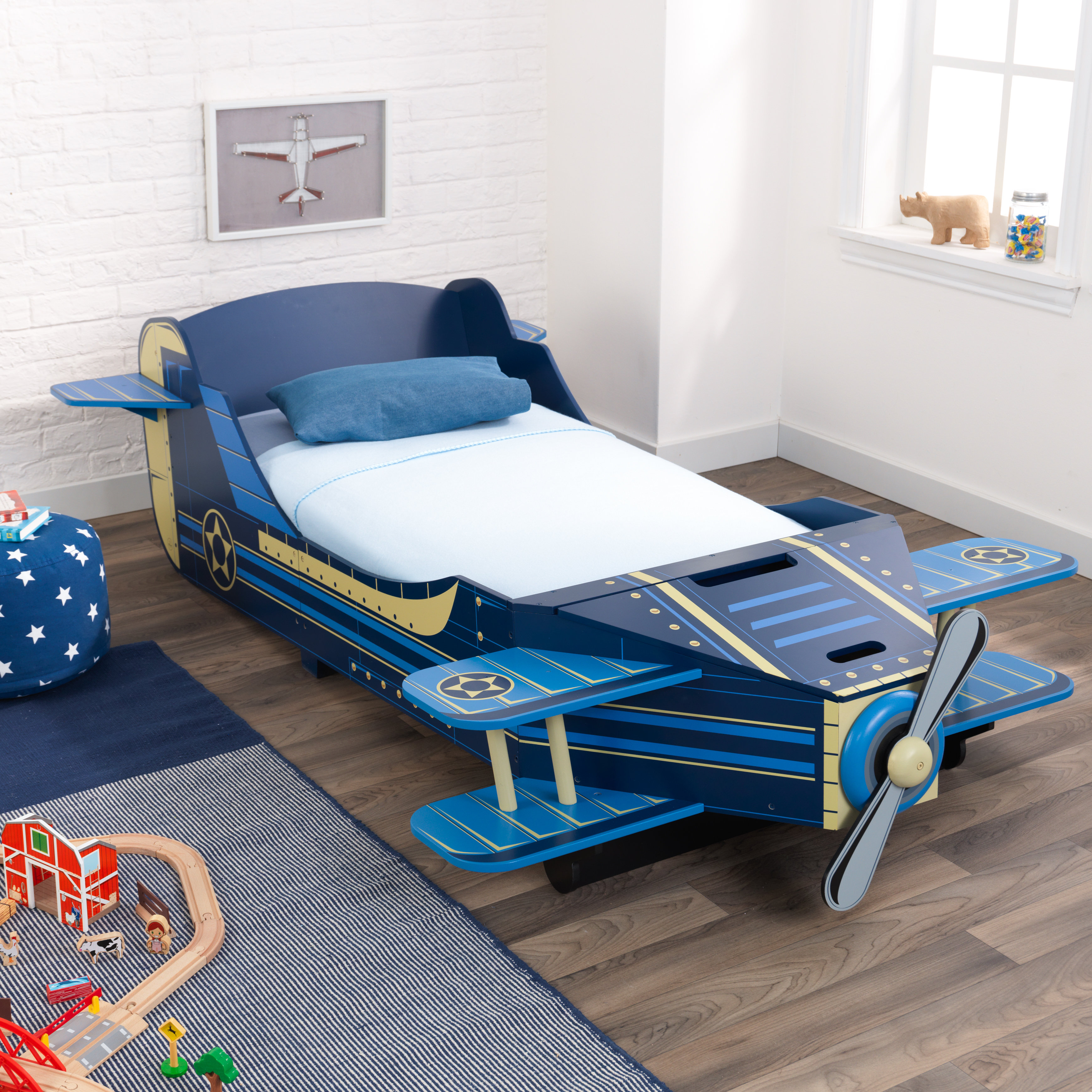 blue toddler bed