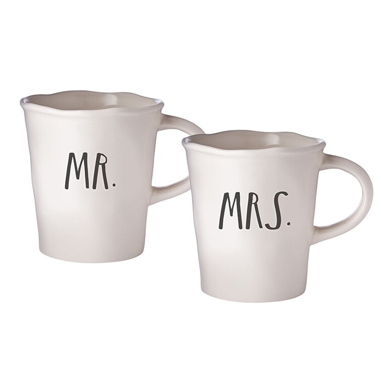 Mr Magenta Inc 3255-MM Set of 2 and Mrs Rae Dunn by Magenta Stem Print Cafe Mugs