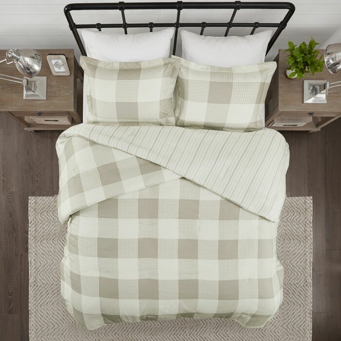 Gracie Oaks Bronwen 3 Piece Reversible Buffalo Check Plaid Duvet