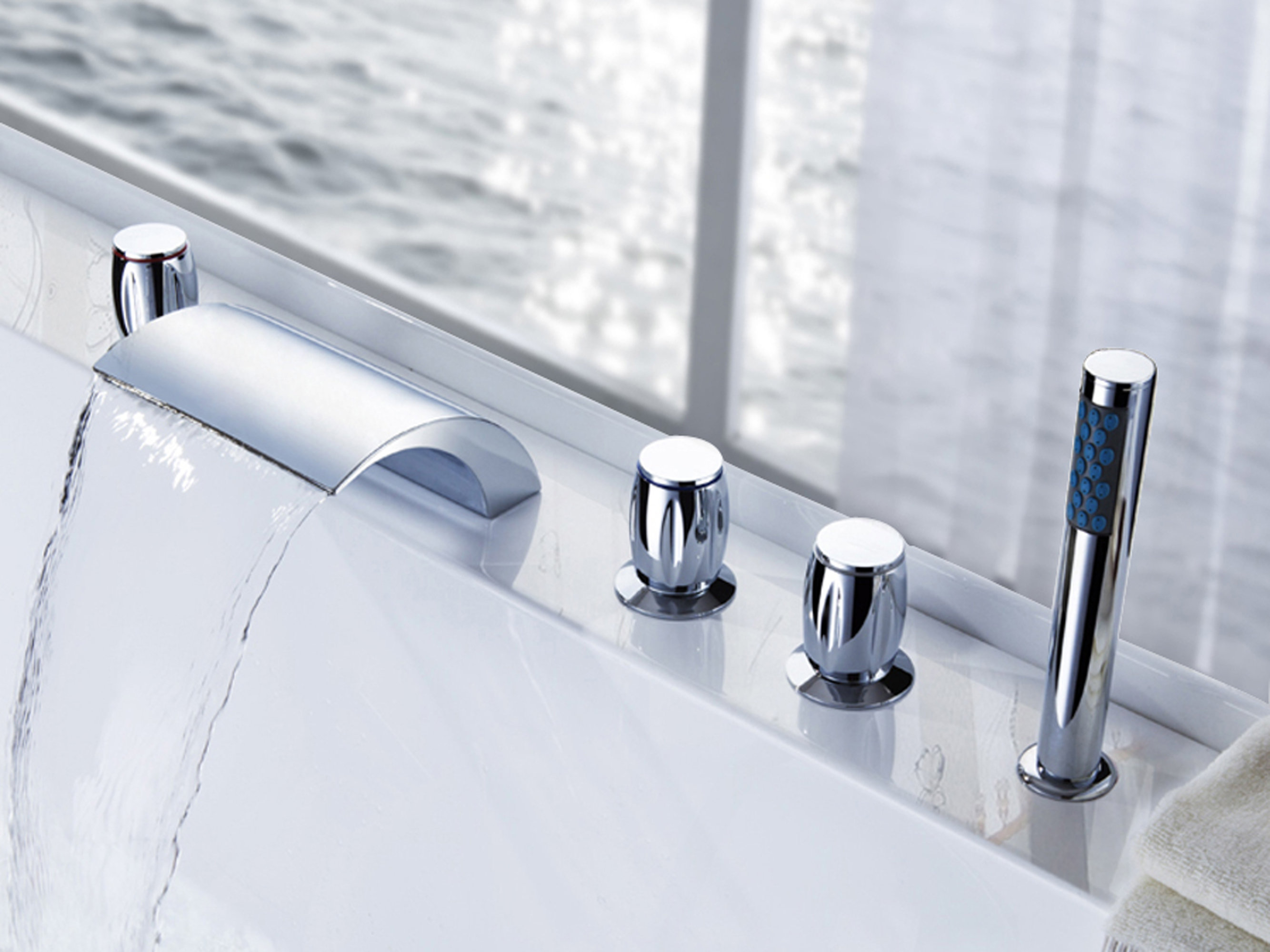 Sumerain Contemporary Modern Triple Handle Deck Mounted Roman Tub Faucet With Diverter And Handshower Wayfair