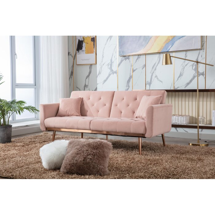 Mercer41 Pink Velvet Tufted Sofa Bed | Wayfair.ca