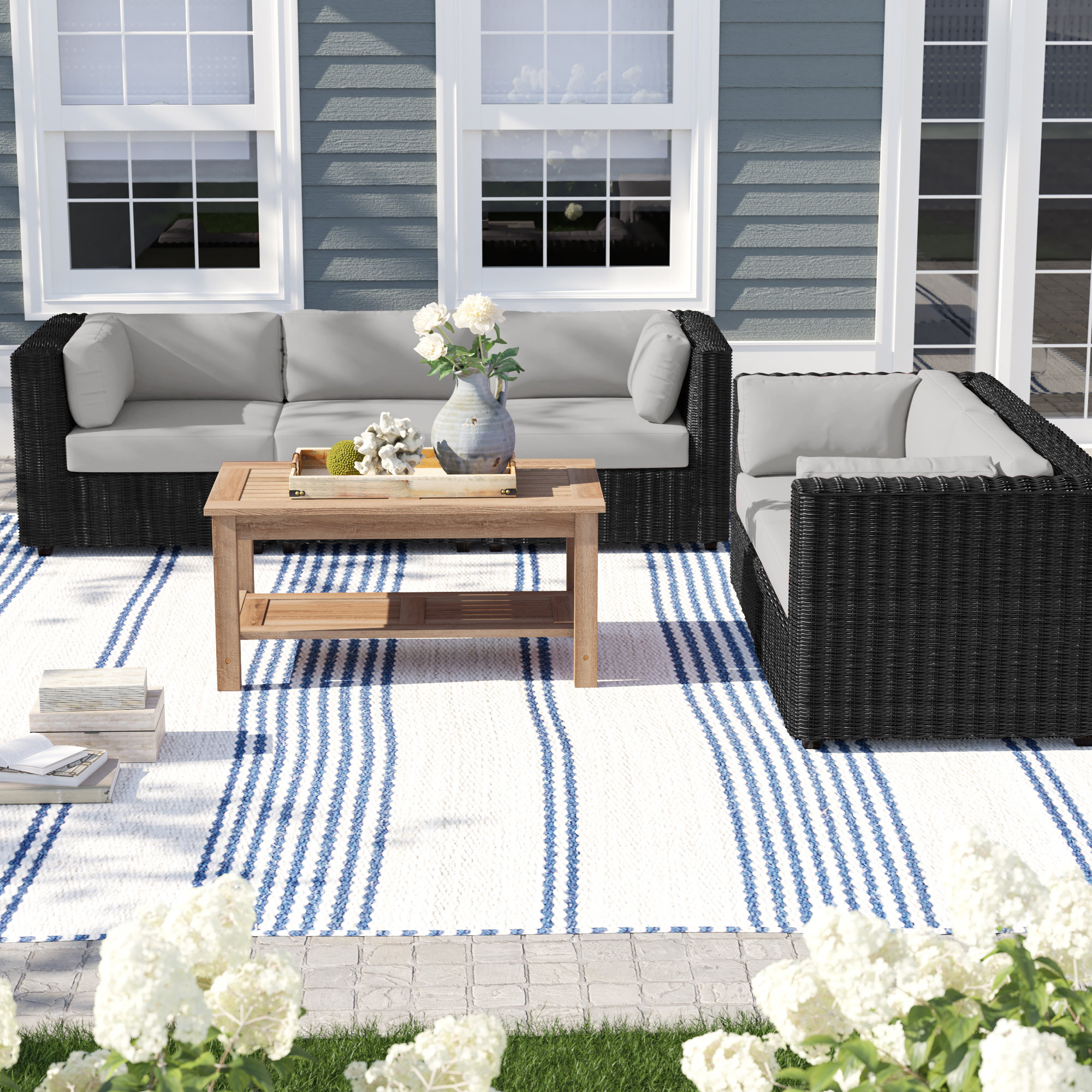 Olathe 5 Piece Rattan Sectional Seating Group With Cushions Birch Lane