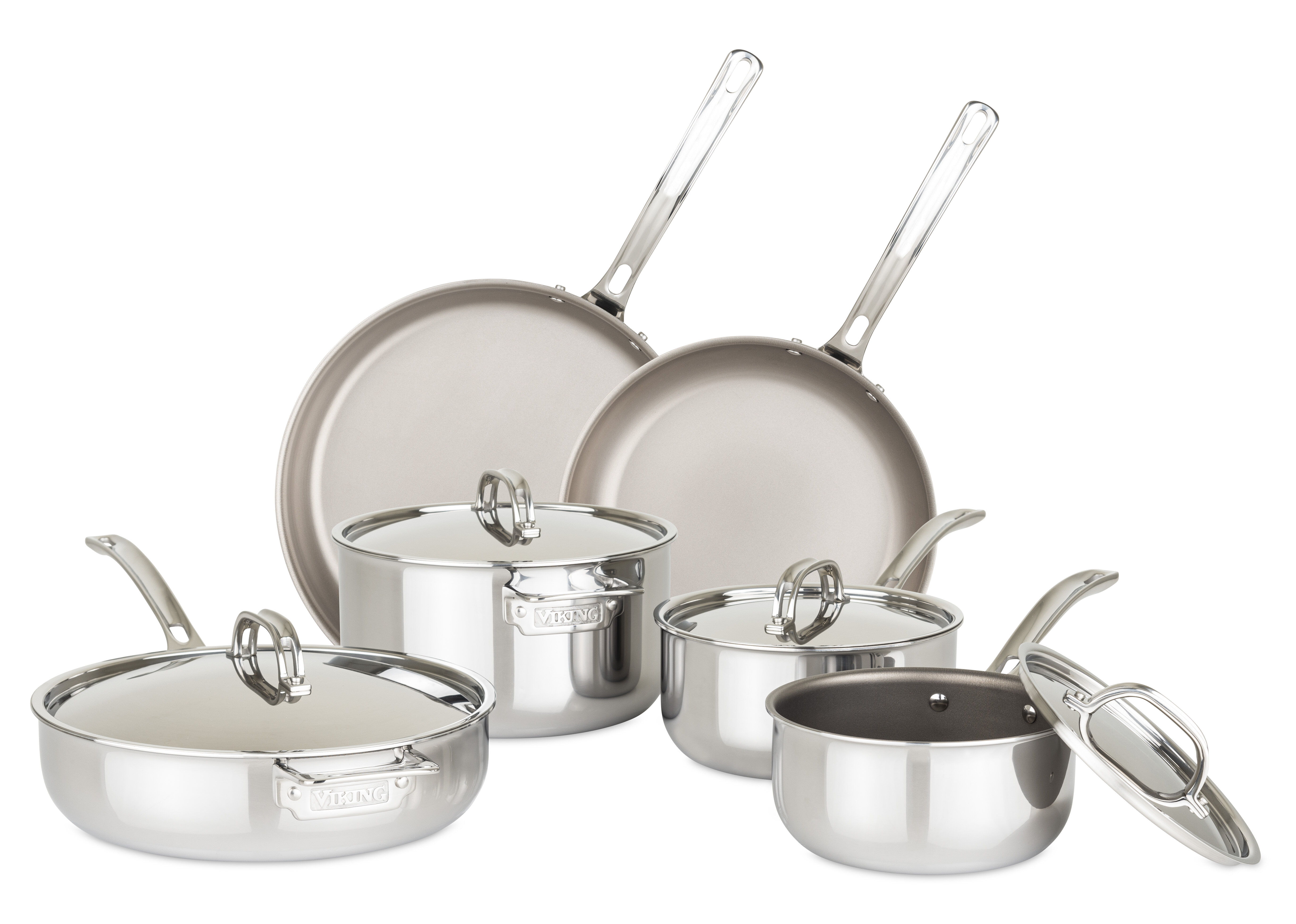 10 Piece Viking 5-Ply Hard Stainless Cookware Set with Hard Anodized Exterior 