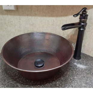 Hammered Copper Round Bath Sink Stars Design 15" pair package 