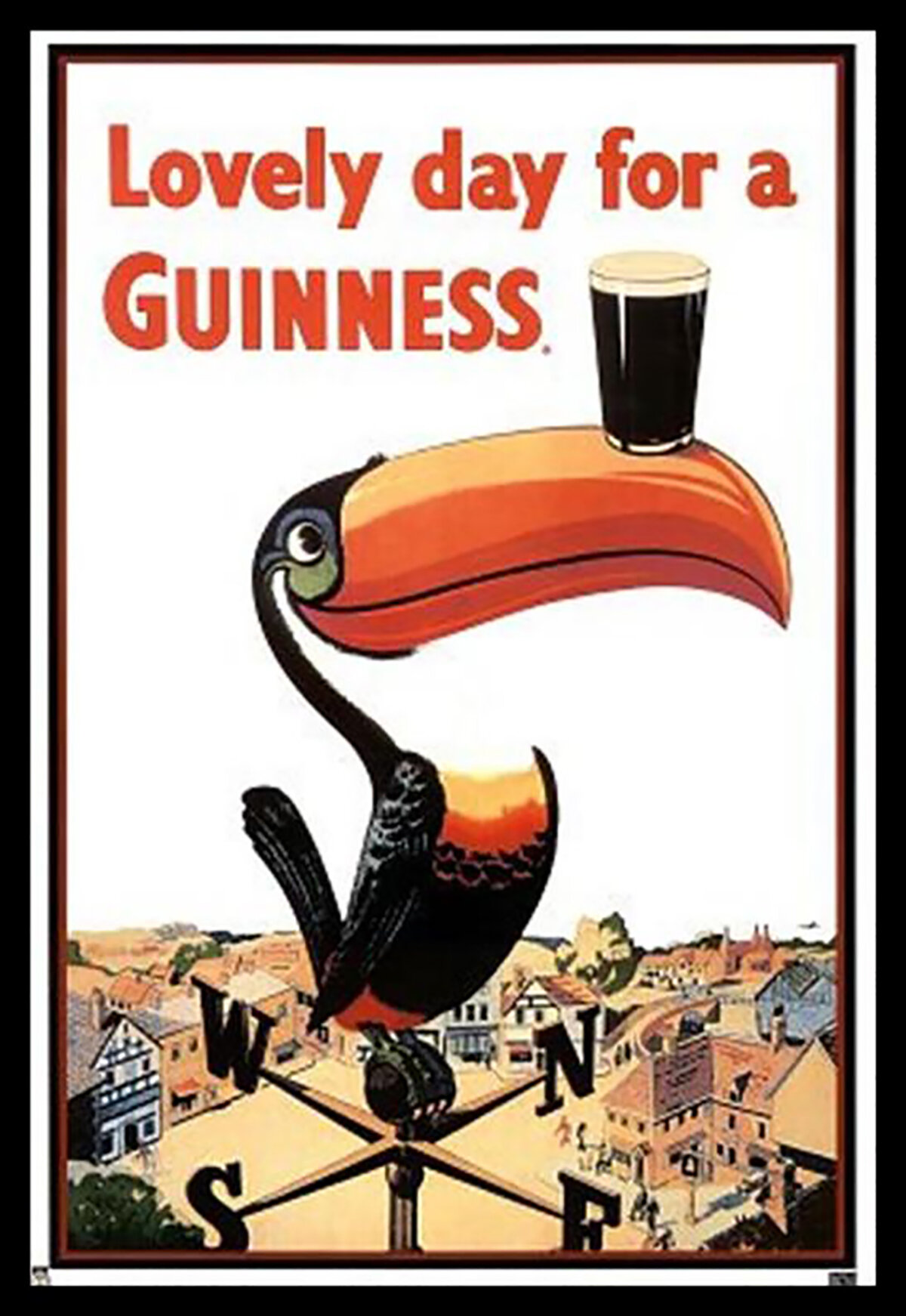 GUINNESS Vintage Beer Clear GLASS Toucan on Weather Vane 1990 MALAYSIA 5.25" 