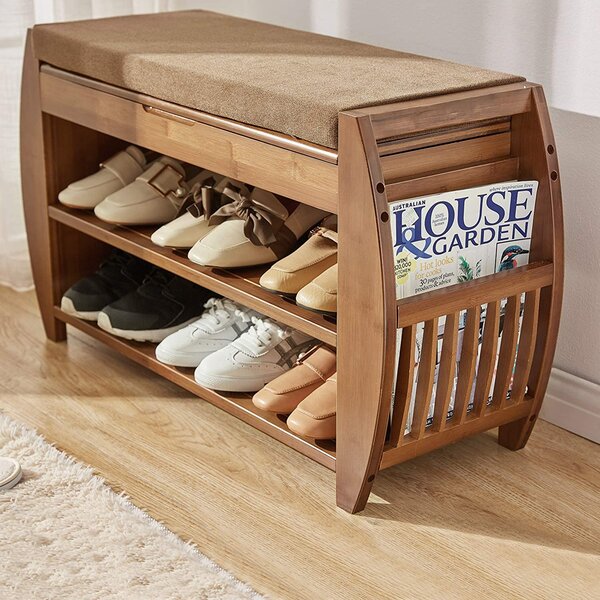 New Bamboo Shoe Rack Bench Entryway Organizer Seat Hide Storage with Cushion 