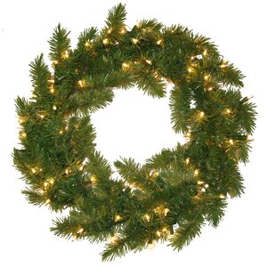 Evergreen Fir Wreath with 100 Clear Indoor/Outdoor Lights