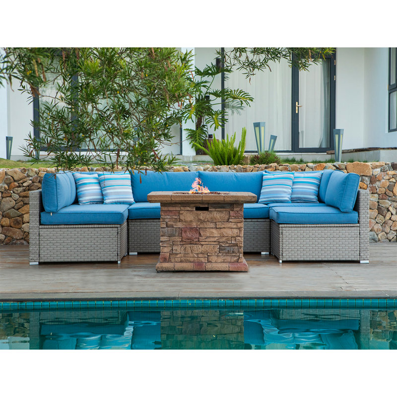 Bayou Breeze 7 Piece Propane Fire Pit Outdoor Wicker Sectional